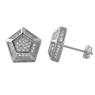 3D Pentagon Rhodium CZ Bling Bling Earrings HipHopBling