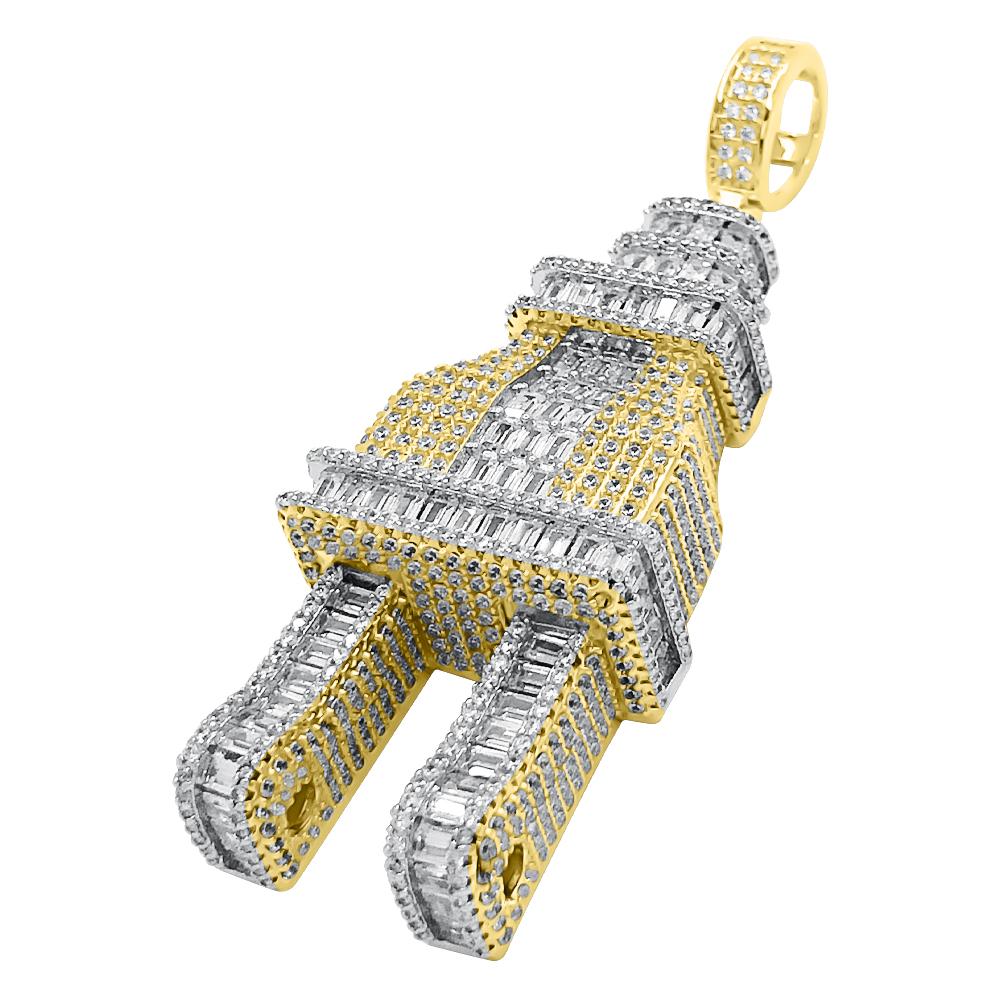 3D PLUG Baguette CZ Hip Hop Iced Out Pendant Yellow Gold HipHopBling