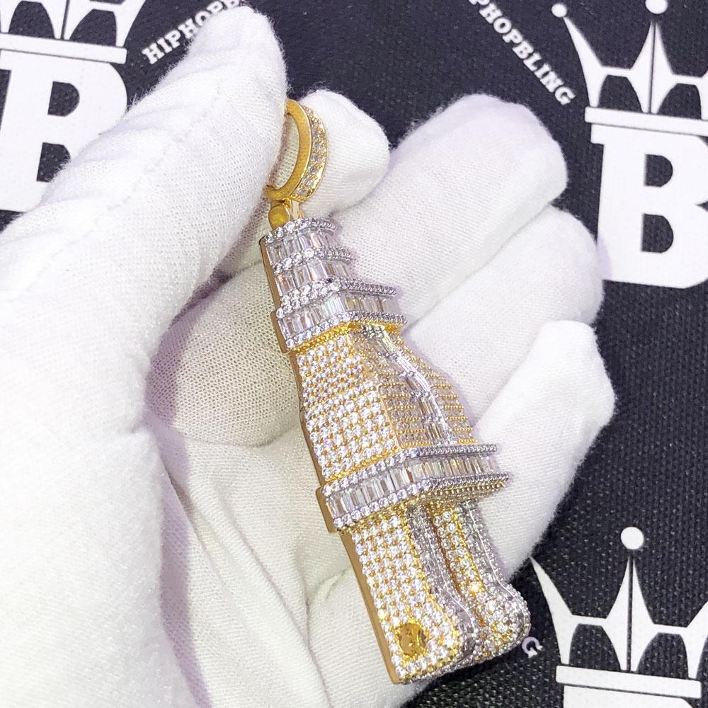 3D PLUG Baguette CZ Hip Hop Iced Out Pendant Yellow Gold HipHopBling