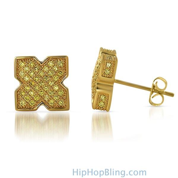 3D Pointed X Lemonade CZ Bling Bling Earrings HipHopBling