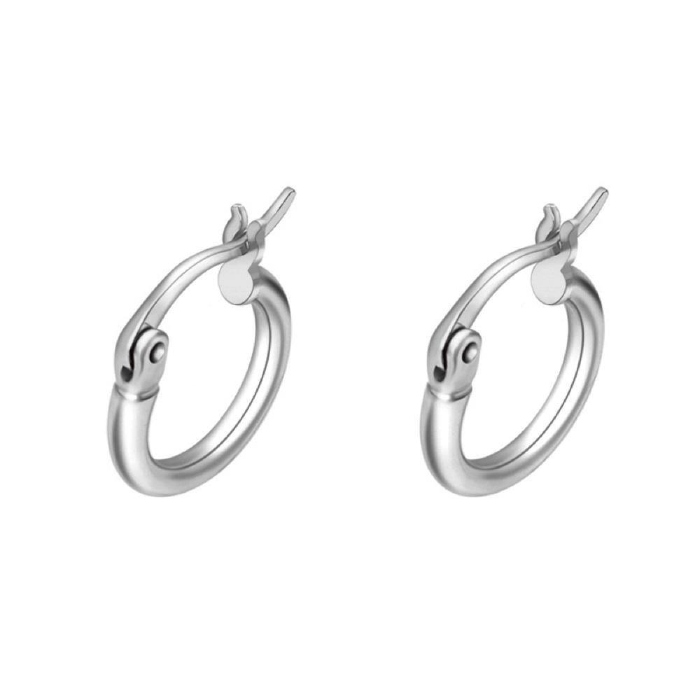 3D Polished Huggie Hoop Earrings .925 Silver (3 Sizes) White Gold S (13MM) HipHopBling