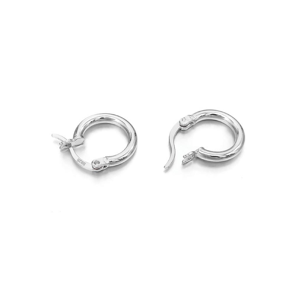 3D Polished Huggie Hoop Earrings .925 Silver (3 Sizes) White Gold S (13MM) HipHopBling