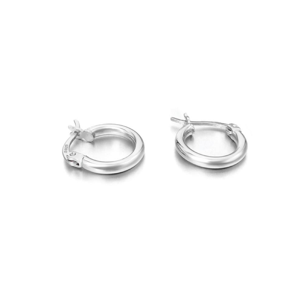 3D Polished Huggie Hoop Earrings .925 Silver (3 Sizes) White Gold S (13MM) HipHopBling