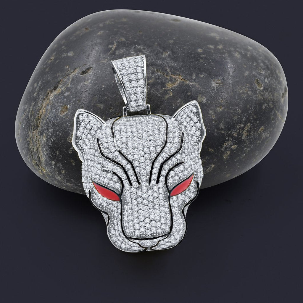 3D Red Eye Tiger CZ Iced Out Pendant .925 Sterling Silver HipHopBling