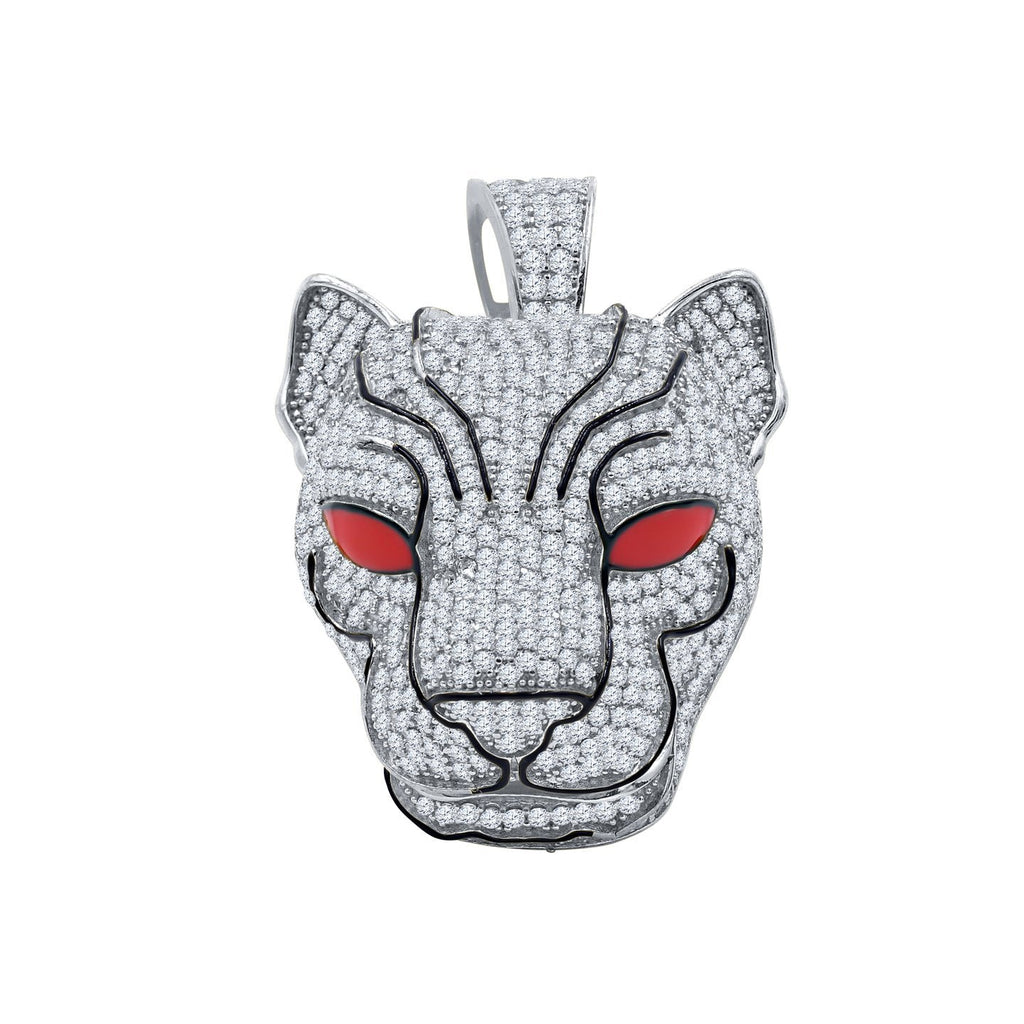 3D Red Eye Tiger CZ Iced Out Pendant .925 Sterling Silver HipHopBling