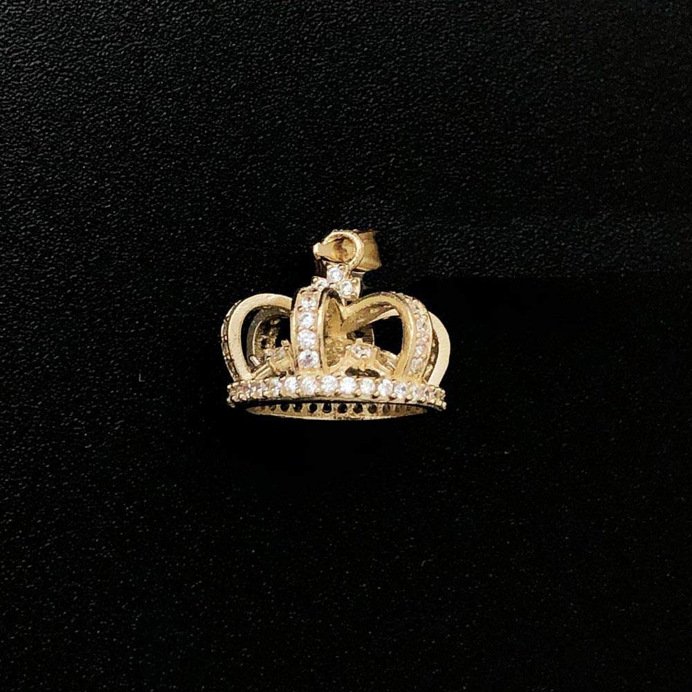 3D Royal Crown CZ 10K Yellow Gold Pendant HipHopBling
