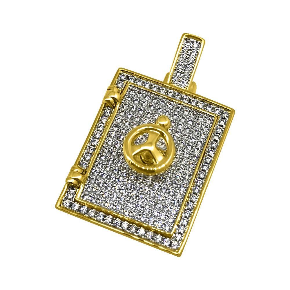 3D Safe Bank Vault Gold CZ Bling Bling Pendant HipHopBling