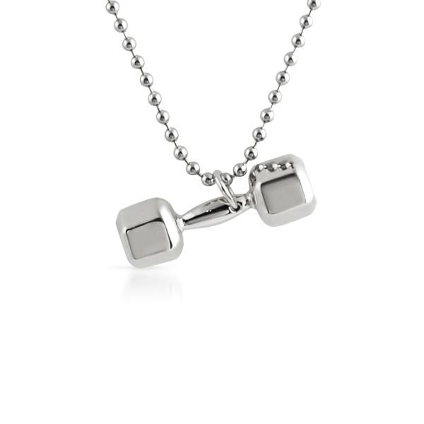 3D Shiny Dumbbell Weight Pendant Crossfit White Gold Finish HipHopBling