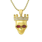 3D Skull Gold Lab Ruby Eyes Micro Pave Pendant HipHopBling