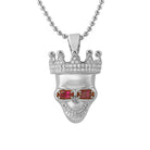 3D Skull Rhodum Pendant Lab Ruby Eyes HipHopBling