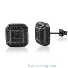 3D Smooth Box Black CZ Micro Pave Bling Earrings HipHopBling