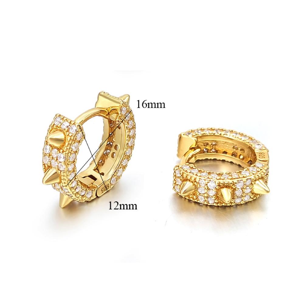 3D Spiked CZ Huggie Hoop CZ Iced Out Earrings .925 Silver White Gold HipHopBling