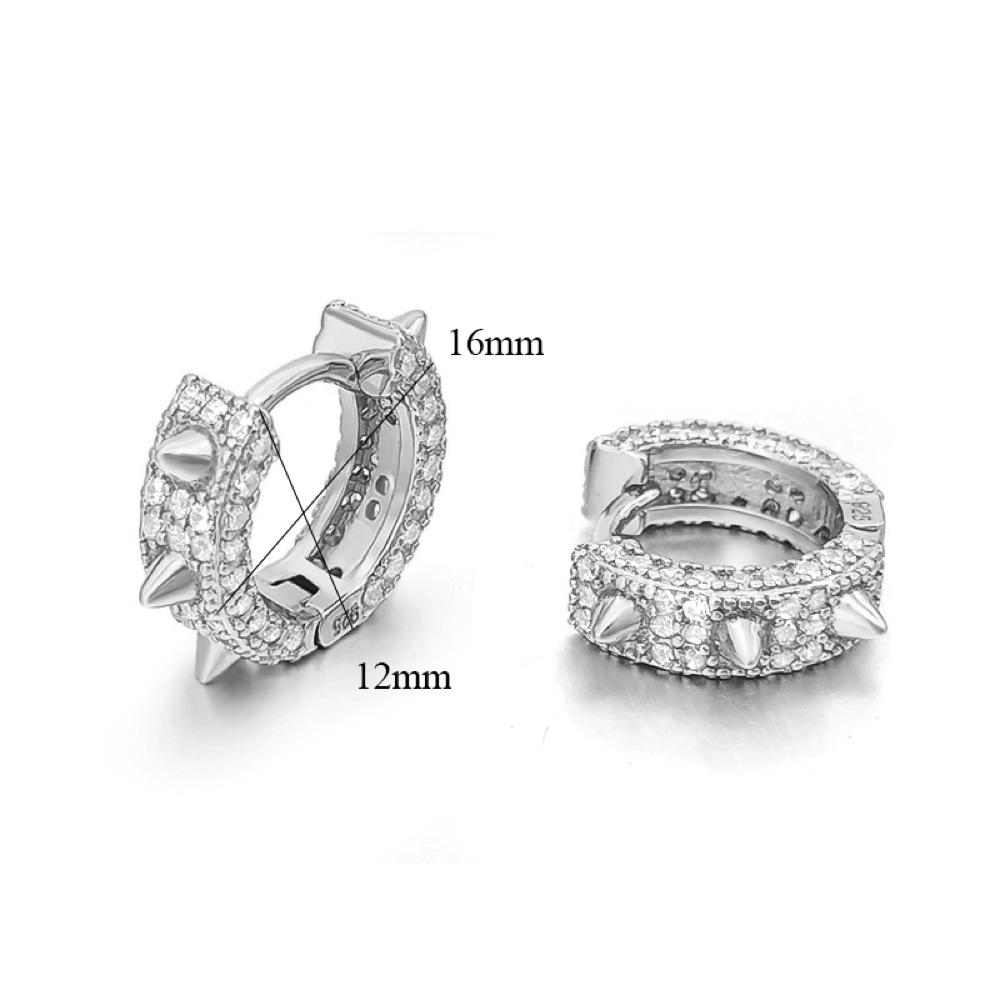 3D Spiked CZ Huggie Hoop CZ Iced Out Earrings .925 Silver White Gold HipHopBling
