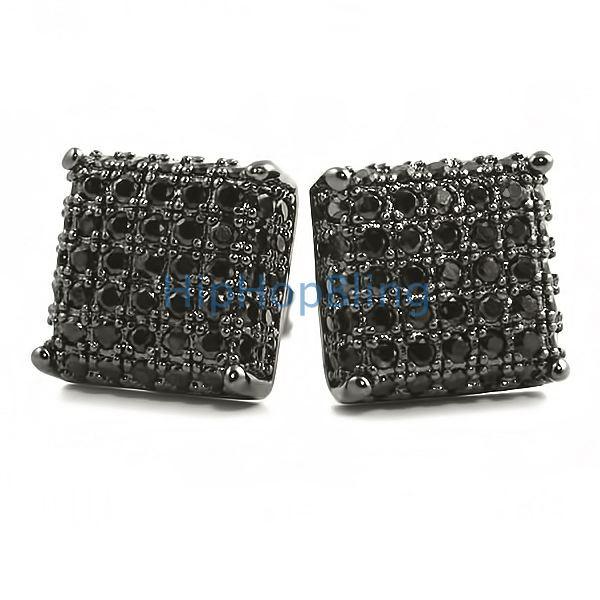 3D Square Black CZ Bling Bling Earrings HipHopBling