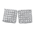 3D Square CZ Bling Bling Earrings White Gold HipHopBling