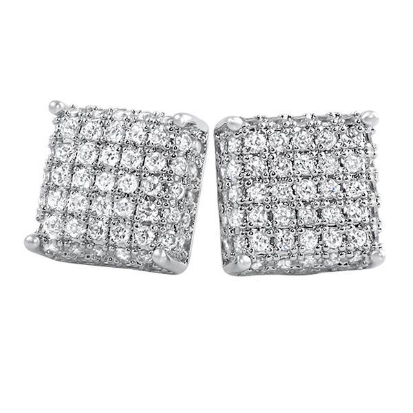3D Square CZ Bling Bling Earrings White Gold HipHopBling