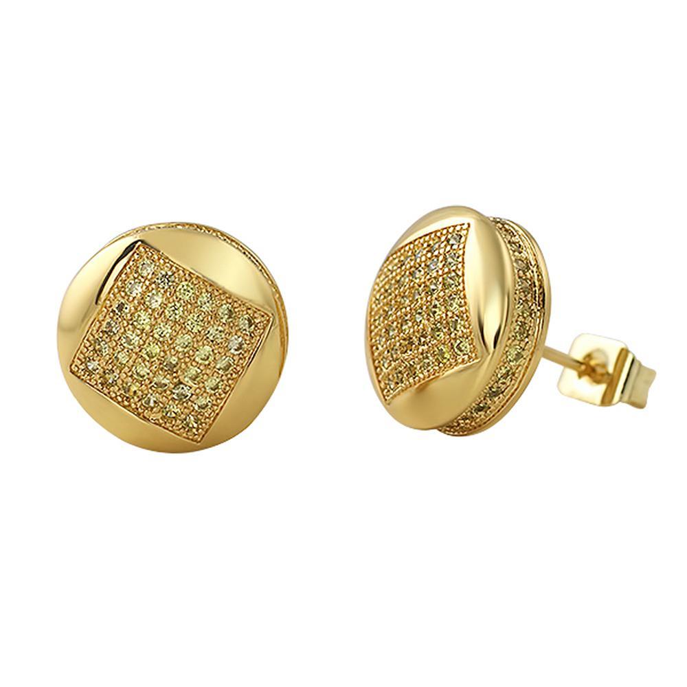 3D Square in Circle Lemonade CZ Bling Bling Earrings HipHopBling