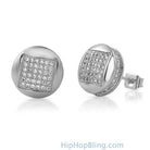 3D Square in Circle Rhodium CZ Bling Bling Earrings HipHopBling