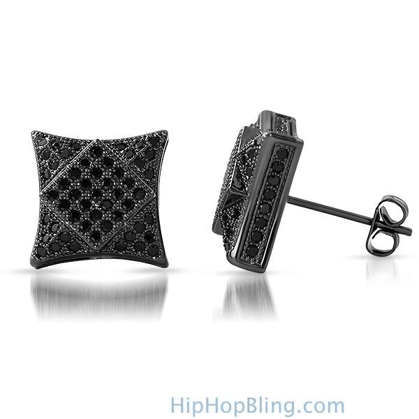 3D Square in Kite Black CZ Micro Pave Bling Earrings HipHopBling