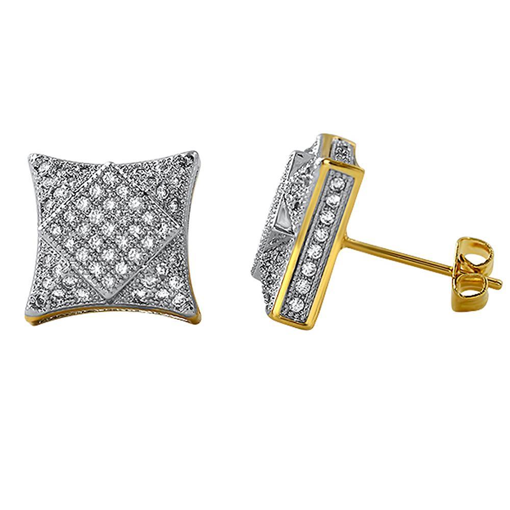 3D Square in Kite Gold CZ Micro Pave Bling Earrings HipHopBling