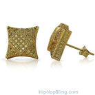 3D Square in Kite Lemonade CZ Micro Pave Bling Earrings HipHopBling