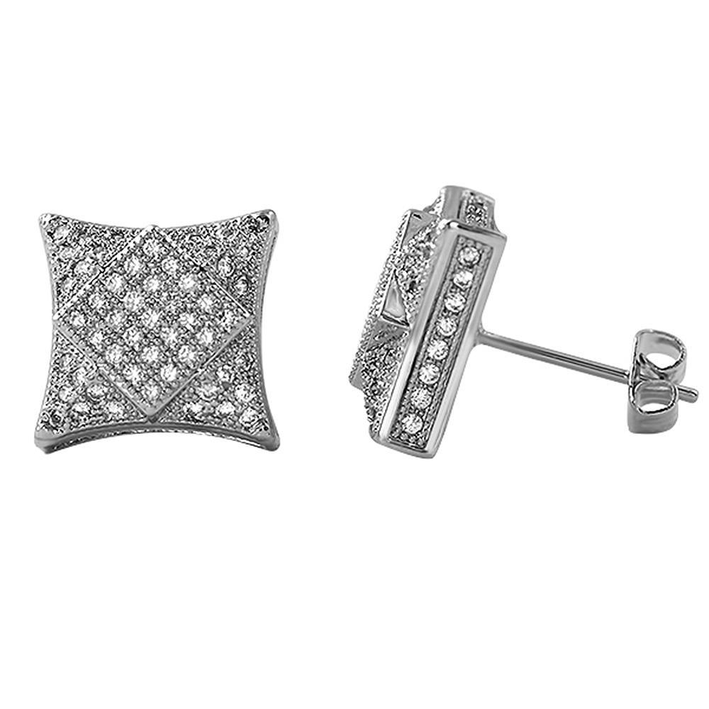 3D Square in Kite Rhodium CZ Micro Pave Bling Earrings HipHopBling
