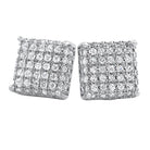 3D Square Rhodium CZ Bling Bling Earrings HipHopBling