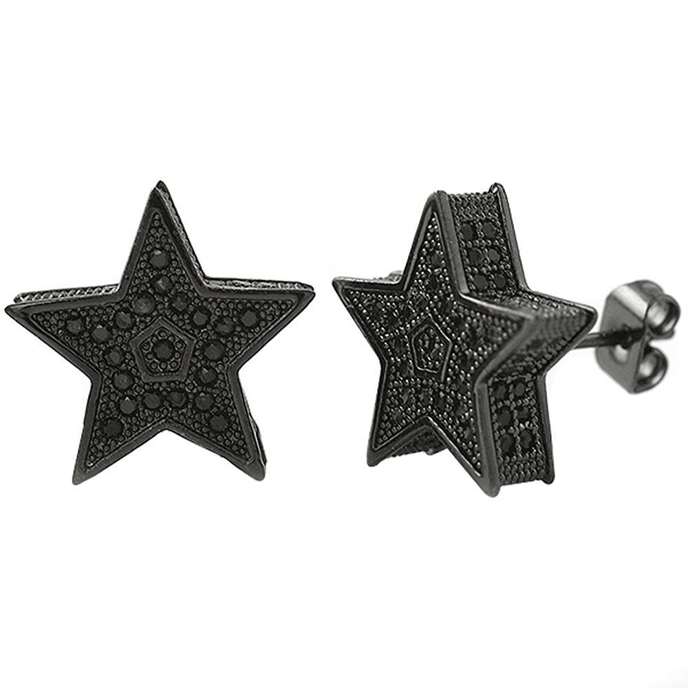 3D Star Jumbo Black CZ Bling Bling Earrings HipHopBling