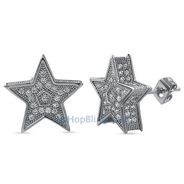 3D Star Jumbo CZ Bling Bling Earrings HipHopBling