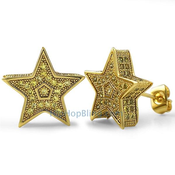 3D Star Jumbo Lemonade CZ Bling Bling Earrings HipHopBling