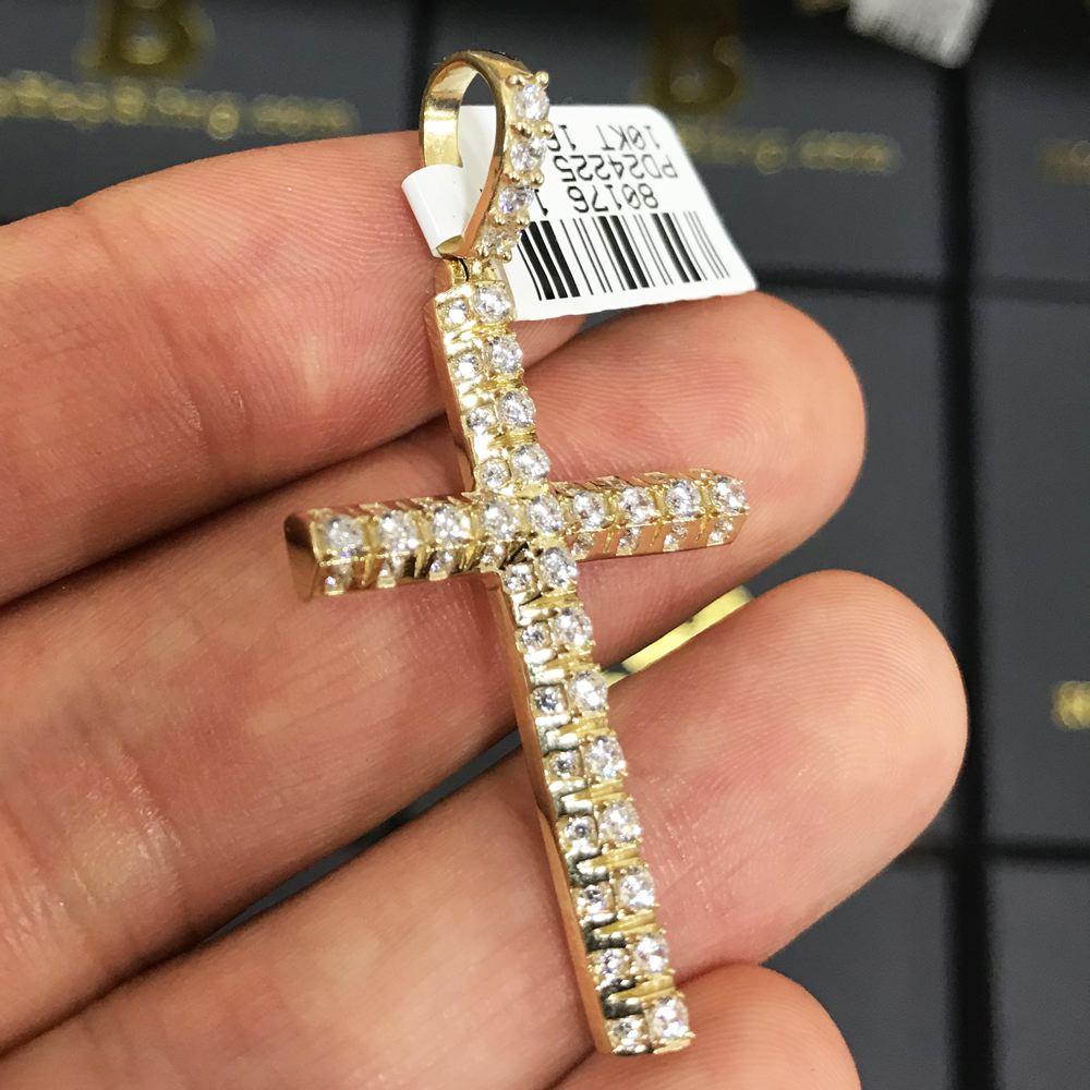 3D Tennis Cross CZ Pendant in 10K Yellow Gold HipHopBling