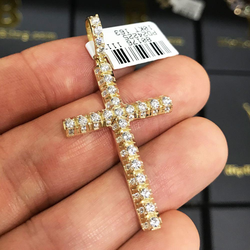 3D Tennis Cross CZ Pendant in 10K Yellow Gold HipHopBling