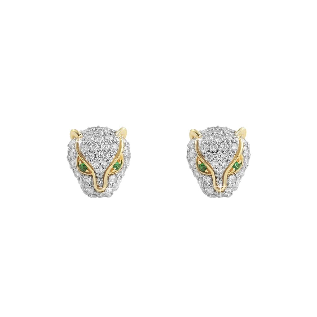 3D Tiger Face Diamond Earrings 1.24cttw 10K Yellow Gold HipHopBling