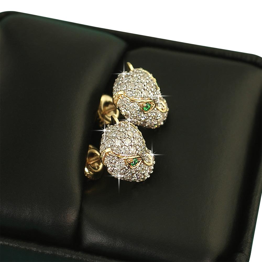 3D Tiger Face Diamond Earrings 1.24cttw 10K Yellow Gold HipHopBling