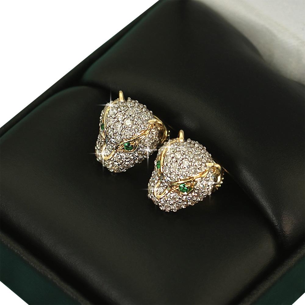 3D Tiger Face Diamond Earrings 1.24cttw 10K Yellow Gold HipHopBling
