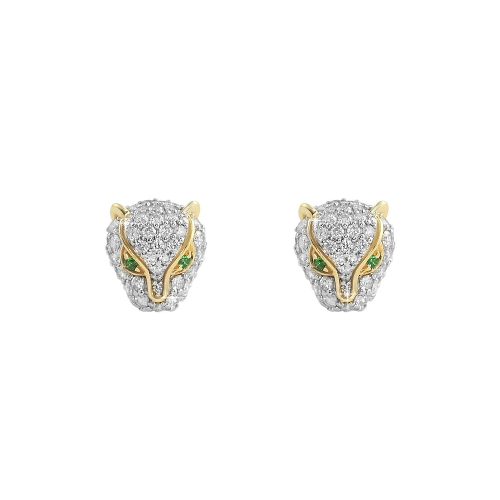3D Tiger Face Diamond Earrings 1.24cttw 10K Yellow Gold HipHopBling