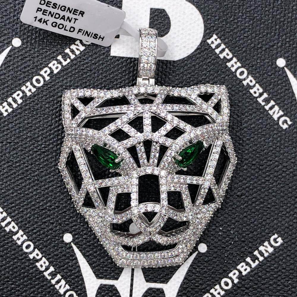 3D Tiger Face Hollow CZ Hip Hop Bling Bling Pendant White Gold HipHopBling