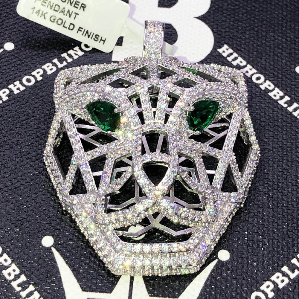 3D Tiger Face Hollow CZ Hip Hop Bling Bling Pendant White Gold HipHopBling