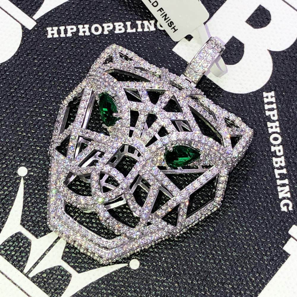 3D Tiger Face Hollow CZ Hip Hop Bling Bling Pendant White Gold HipHopBling