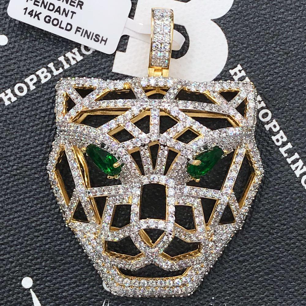 3D Tiger Face Hollow CZ Hip Hop Bling Bling Pendant Yellow Gold HipHopBling