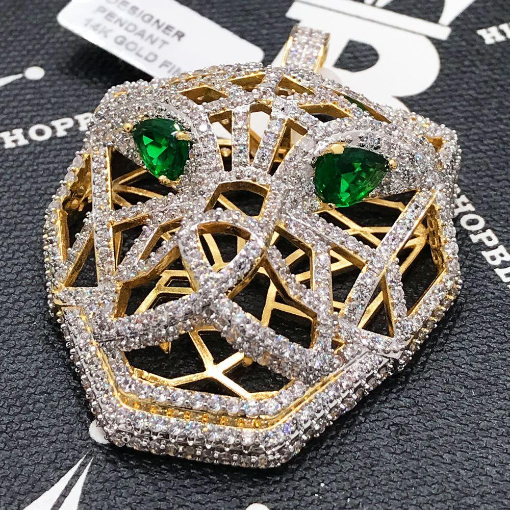 3D Tiger Face Hollow CZ Hip Hop Bling Bling Pendant Yellow Gold HipHopBling