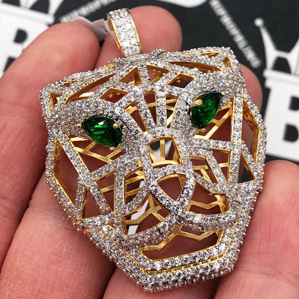 3D Tiger Face Hollow CZ Hip Hop Bling Bling Pendant Yellow Gold HipHopBling