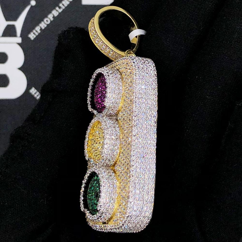 3D Traffic Light VVS CZ Hip Hop Iced Out Pendant Yellow Gold HipHopBling