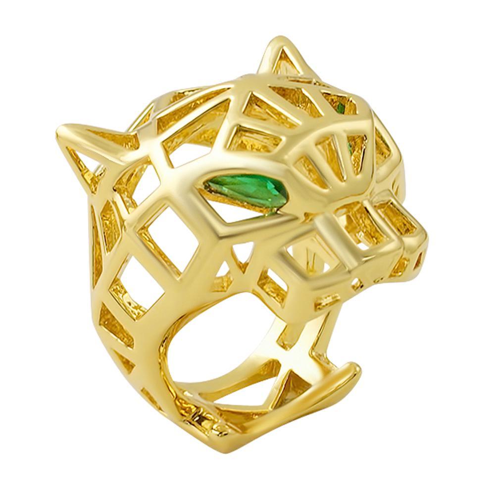 3D Wired Tiger Face Gold Ring 7 HipHopBling