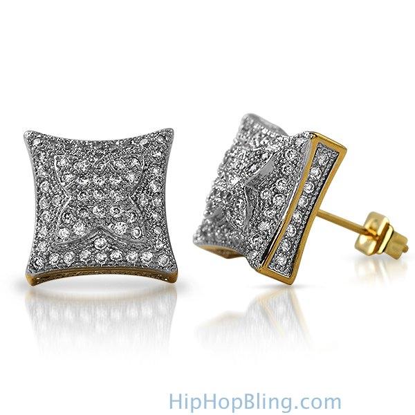 3D X Kite Gold CZ Micro Pave Hip Hop Earrings HipHopBling