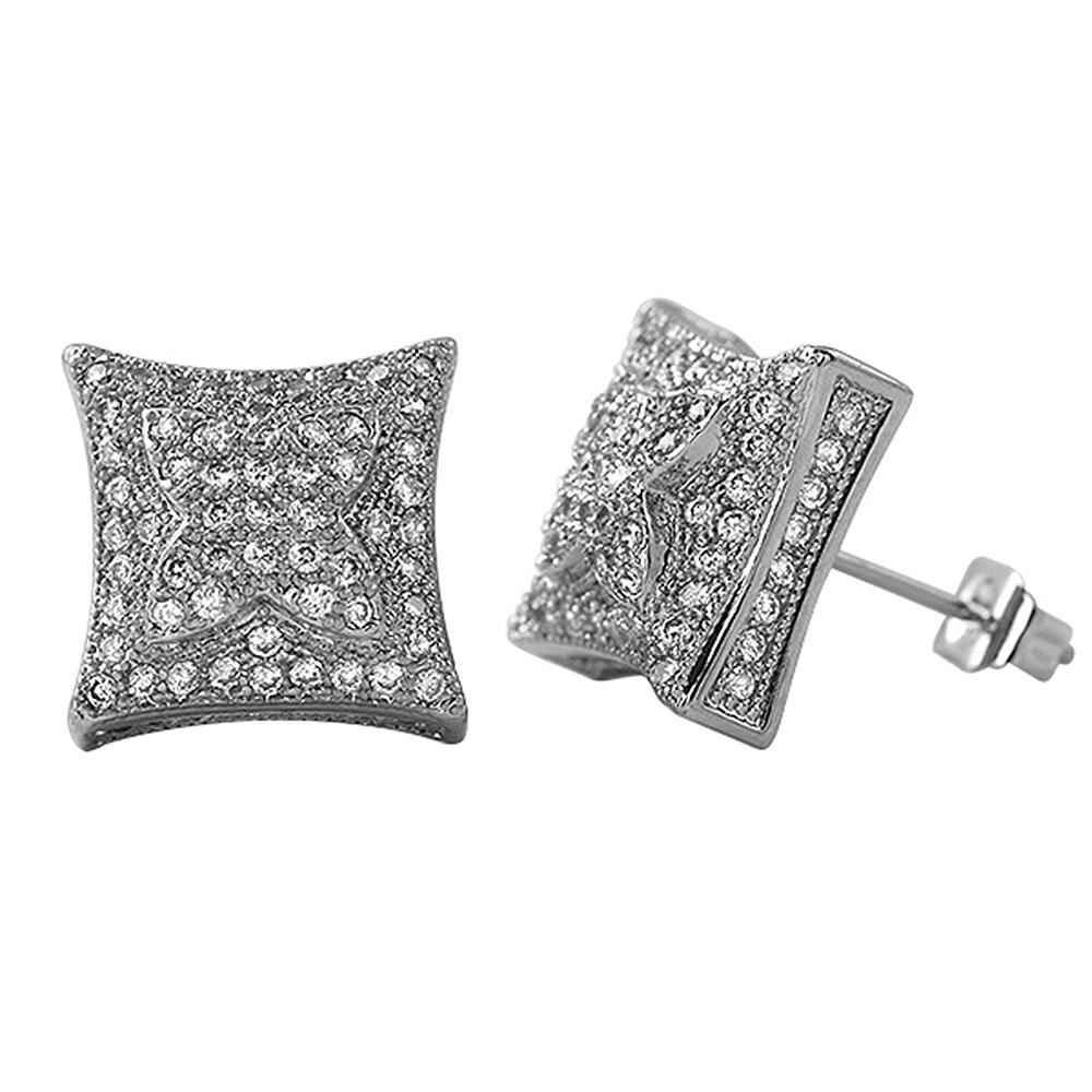 3D X Kite Rhodium CZ Micro Pave Hip Hop Earrings HipHopBling