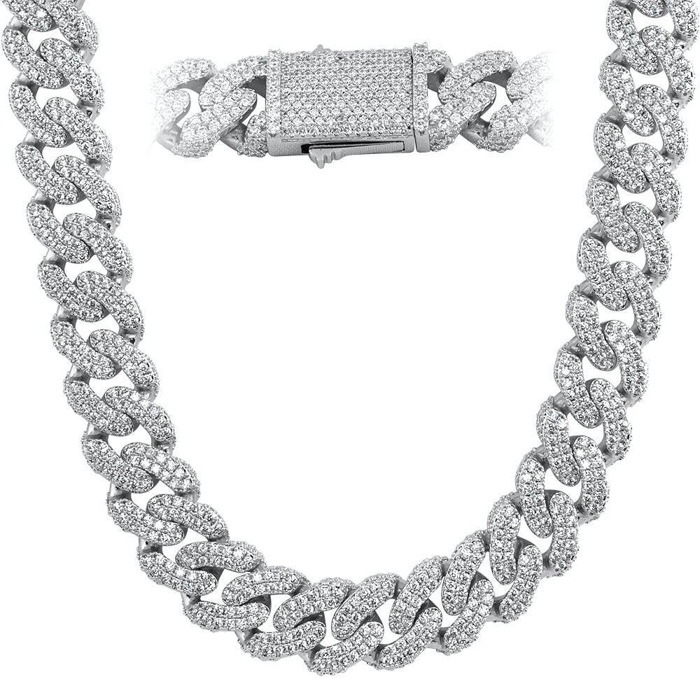3D XL Cuban Link CZ Bling Iced Out Chain White Gold 20" HipHopBling