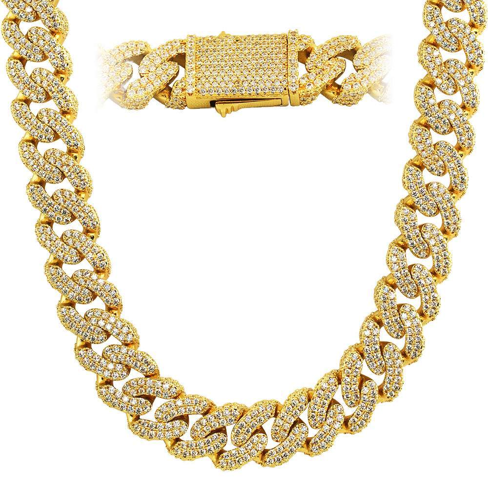 3D XL Cuban Link CZ Bling Iced Out Chain Yellow Gold 20" HipHopBling