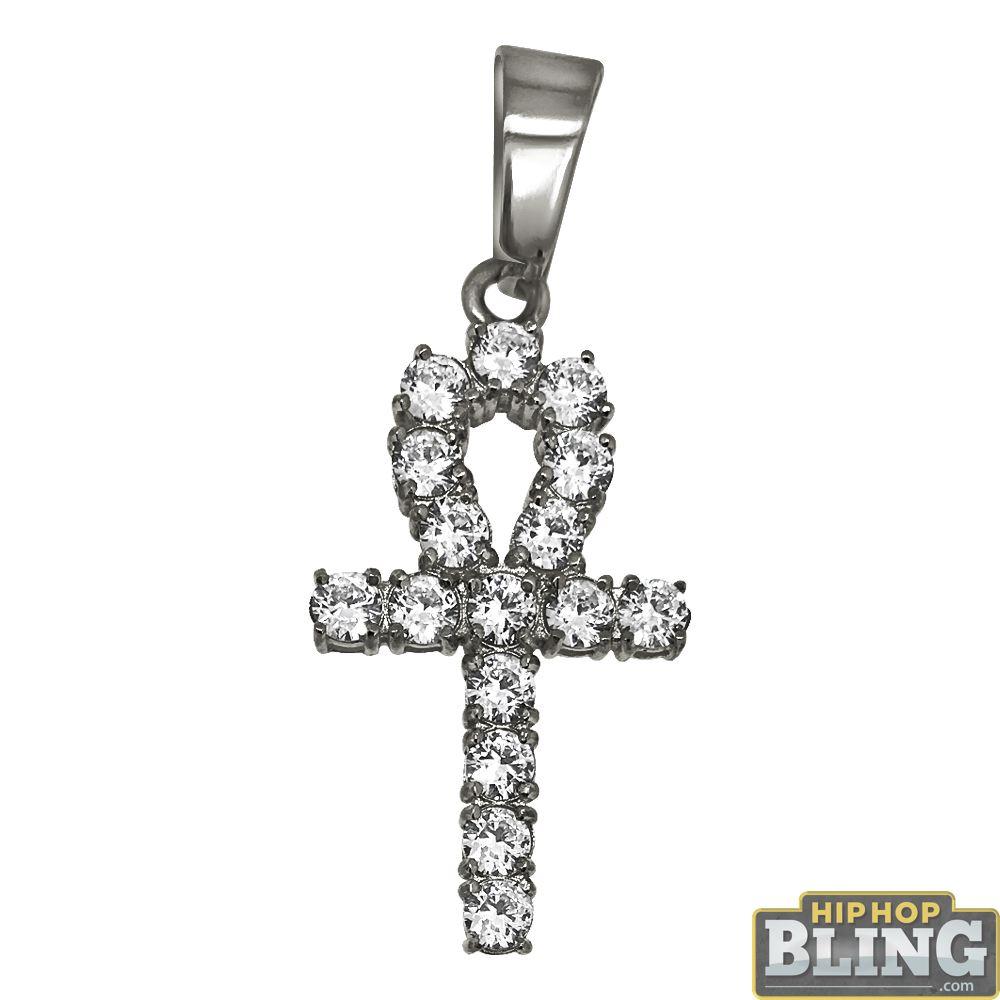 3MM CZ Ankh Cross Stainless Steel Bling Bling Pendant Only HipHopBling