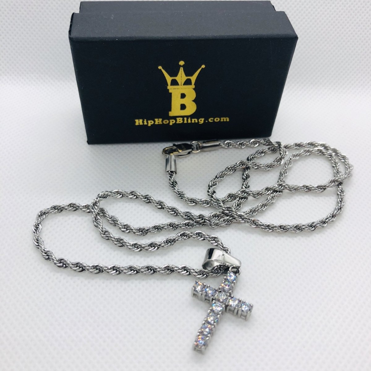 3MM CZ Tennis Cross Bling Bling Stainless Steel Pendant Only HipHopBling